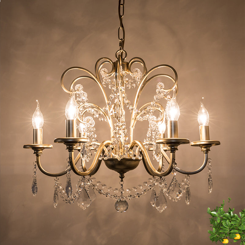 Gold Swooping Arm Chandelier Light Countryside Crystal Ceiling Lamp - Rebooters