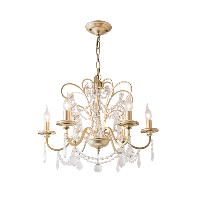 Gold Swooping Arm Chandelier Light Countryside Crystal Ceiling Lamp - Rebooters