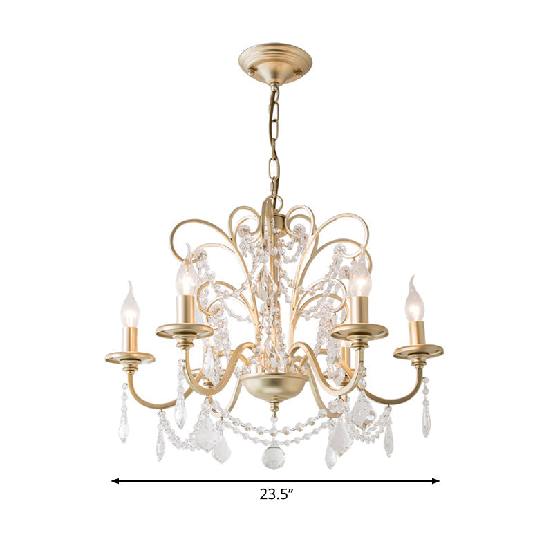 Gold Swooping Arm Chandelier Light Countryside Crystal Ceiling Lamp - Rebooters