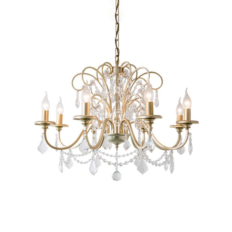 Gold Swooping Arm Chandelier Light Countryside Crystal Ceiling Lamp - Rebooters