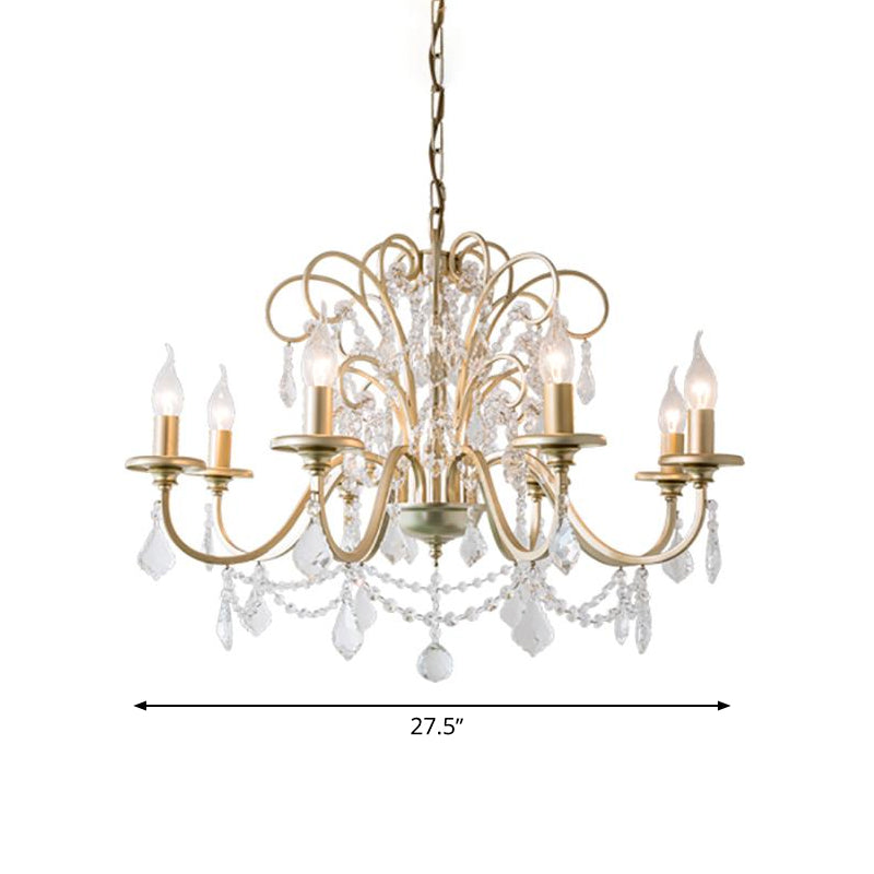 Gold Swooping Arm Chandelier Light Countryside Crystal Ceiling Lamp - Rebooters