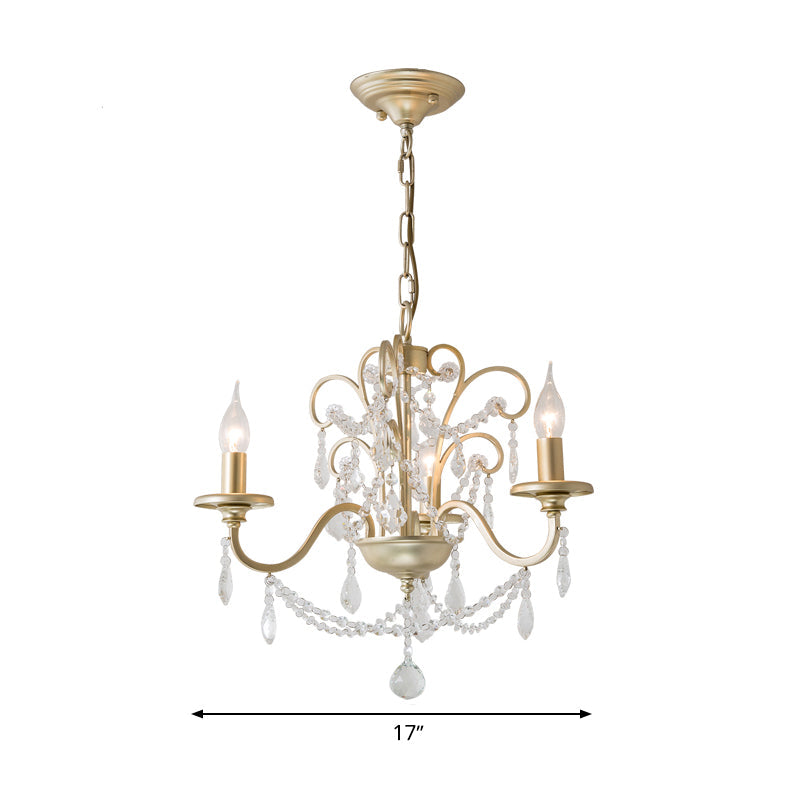 Gold Swooping Arm Chandelier Light Countryside Crystal Ceiling Lamp - Rebooters