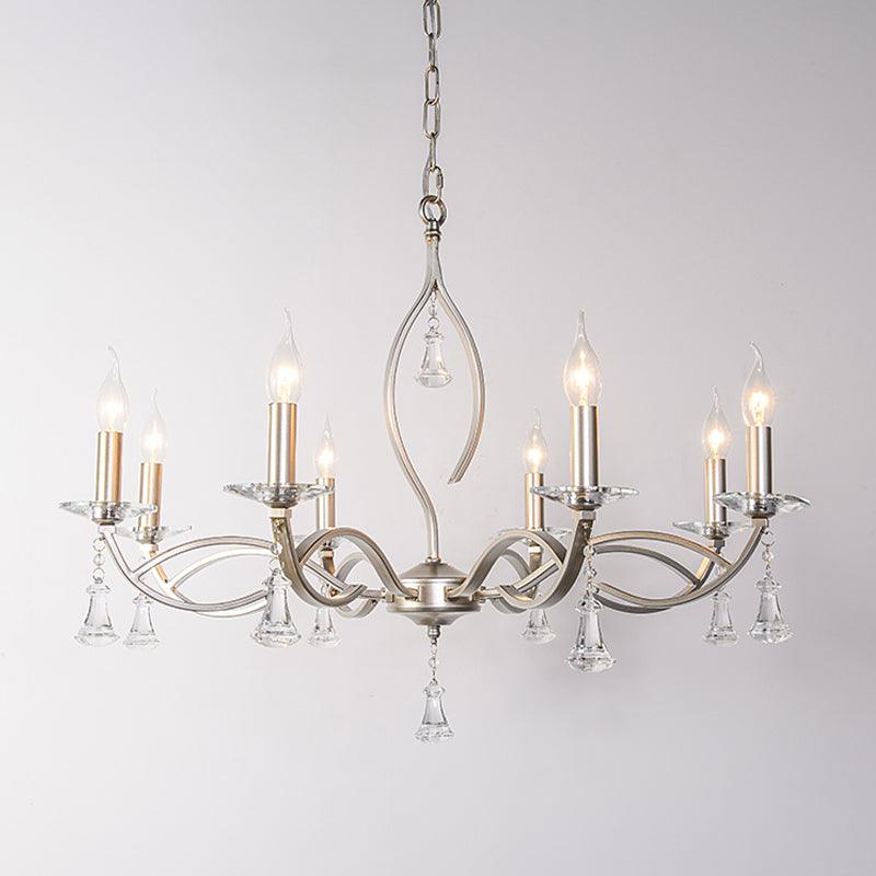 6/8 Lights Chandelier Lighting Fixture Traditional Curvy Crystal Hanging Lamp Kit in Chrome for Living Room - Rebooters