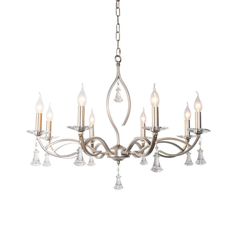 6/8 Lights Chandelier Lighting Fixture Traditional Curvy Crystal Hanging Lamp Kit in Chrome for Living Room - Rebooters