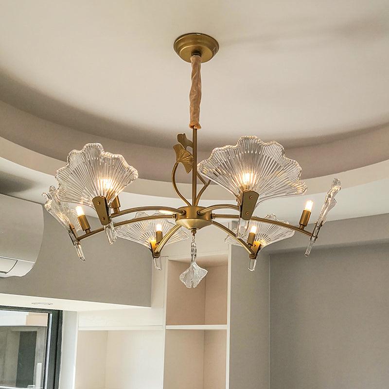 6/8 Lights Leaf-Shaped Ceiling Chandelier Rustic Brass Crystal - Rebooters