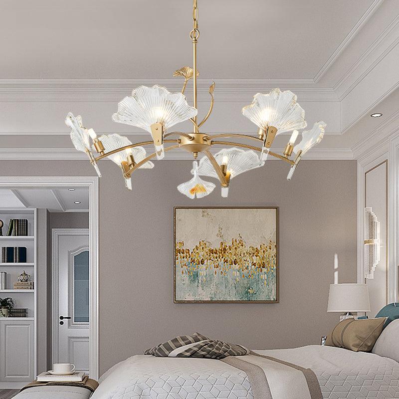 6/8 Lights Leaf-Shaped Ceiling Chandelier Rustic Brass Crystal - Rebooters