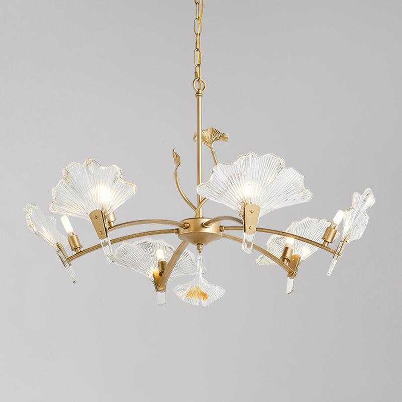 6/8 Lights Leaf-Shaped Ceiling Chandelier Rustic Brass Crystal - Rebooters