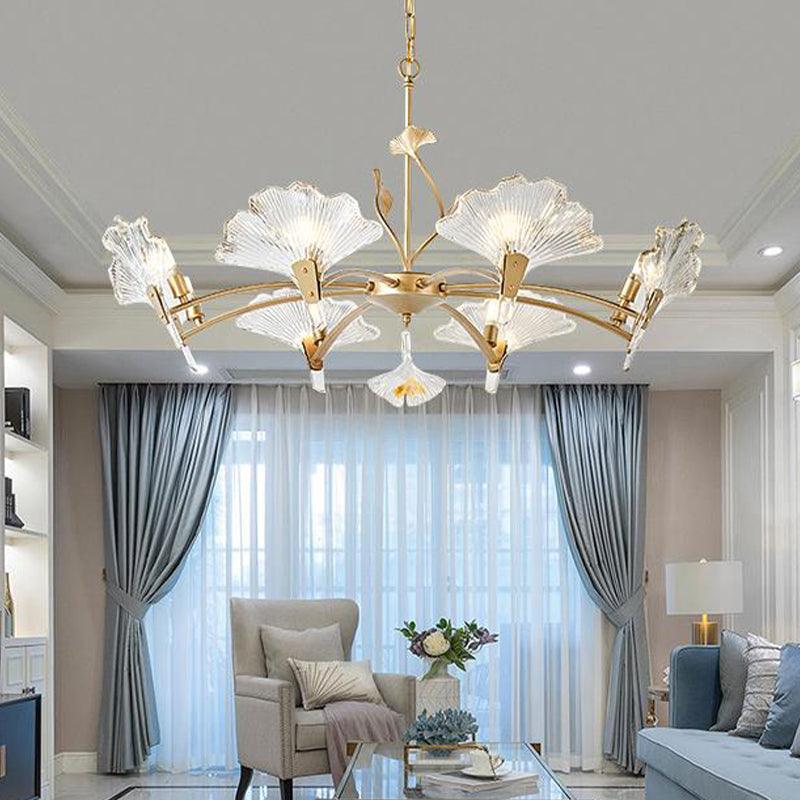 6/8 Lights Leaf-Shaped Ceiling Chandelier Rustic Brass Crystal - Rebooters