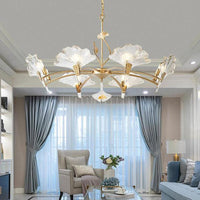 6/8 Lights Leaf-Shaped Ceiling Chandelier Rustic Brass Crystal - Rebooters