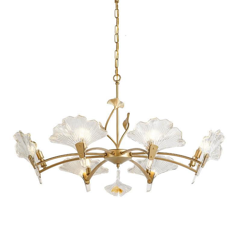 6/8 Lights Leaf-Shaped Ceiling Chandelier Rustic Brass Crystal - Rebooters