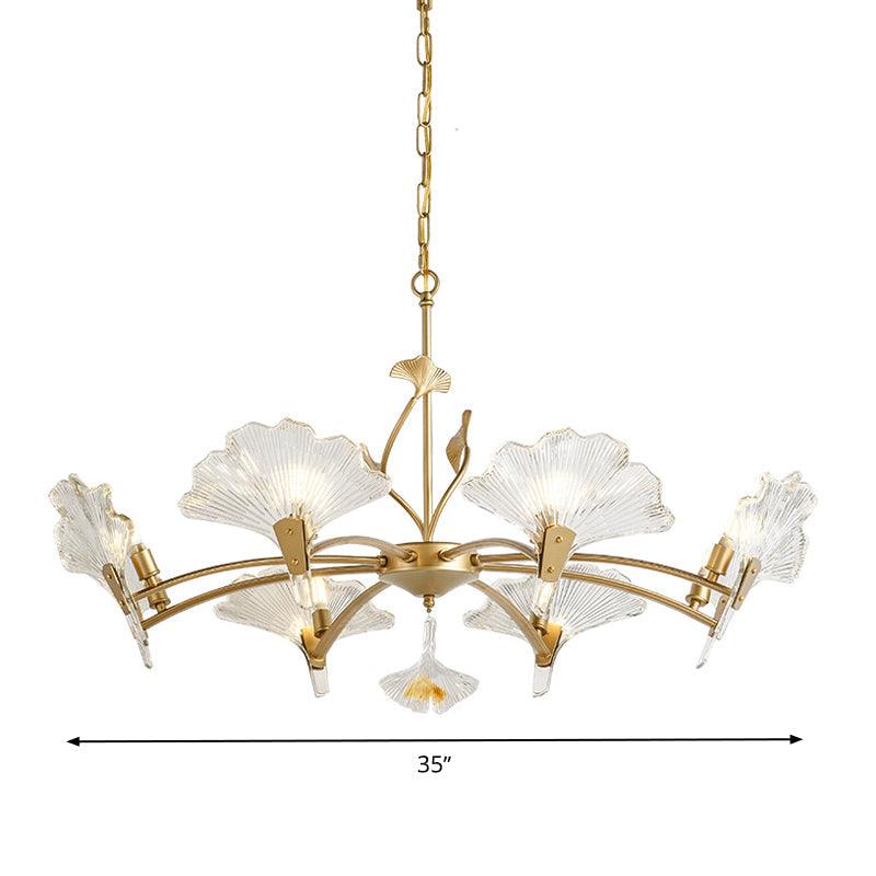 6/8 Lights Leaf-Shaped Ceiling Chandelier Rustic Brass Crystal - Rebooters