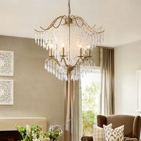 Beaded Living Room Chandelier Lighting Minimalism Crystal Gold 6/8 Lights - Rebooters