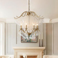 Beaded Living Room Chandelier Lighting Minimalism Crystal Gold 6/8 Lights - Rebooters