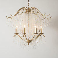 Beaded Living Room Chandelier Lighting Minimalism Crystal Gold 6/8 Lights - Rebooters