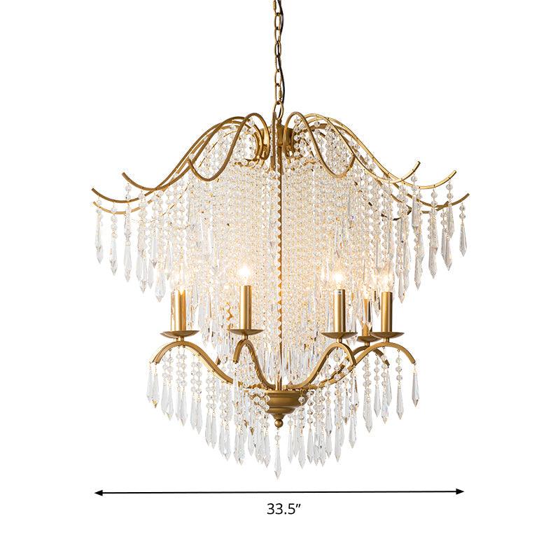 Beaded Living Room Chandelier Lighting Minimalism Crystal Gold 6/8 Lights - Rebooters