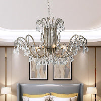 5/8 Lights Chandelier Minimalism Swooping Arm Crystal Pendant Light Kit in Aged Silver - Rebooters