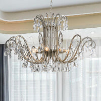 5/8 Lights Chandelier Minimalism Swooping Arm Crystal Pendant Light Kit in Aged Silver - Rebooters