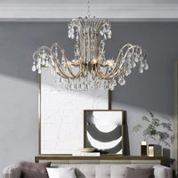 5/8 Lights Chandelier Minimalism Swooping Arm Crystal Pendant Light Kit in Aged Silver - Rebooters