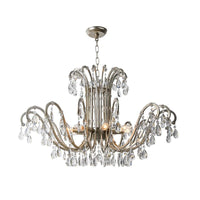 5/8 Lights Chandelier Minimalism Swooping Arm Crystal Pendant Light Kit in Aged Silver - Rebooters