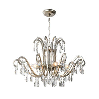 5/8 Lights Chandelier Minimalism Swooping Arm Crystal Pendant Light Kit in Aged Silver - Rebooters