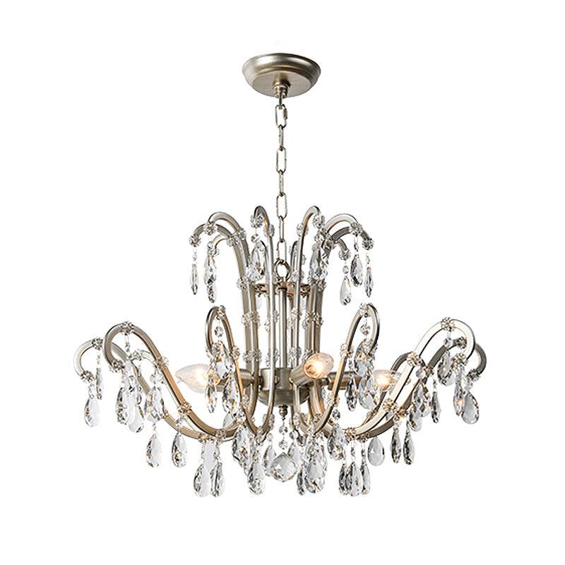 5/8 Lights Chandelier Minimalism Swooping Arm Crystal Pendant Light Kit in Aged Silver - Rebooters