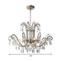 5/8 Lights Chandelier Minimalism Swooping Arm Crystal Pendant Light Kit in Aged Silver - Rebooters