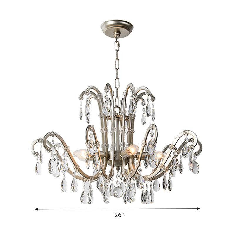 5/8 Lights Chandelier Minimalism Swooping Arm Crystal Pendant Light Kit in Aged Silver - Rebooters