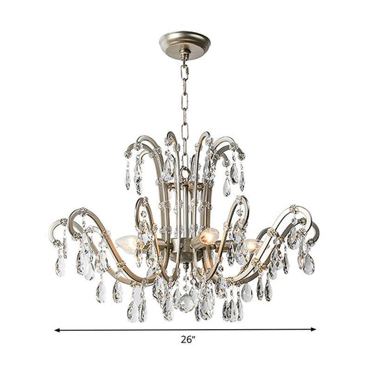 5/8 Lights Chandelier Minimalism Swooping Arm Crystal Pendant Light Kit in Aged Silver - Rebooters