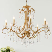 8 Lights Crystal Chandelier Light Countryside Gold Lamp - Rebooters