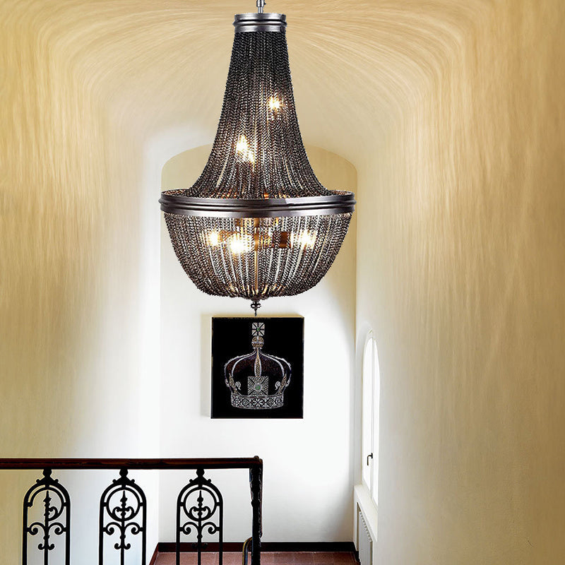 Chain Fringe Living Room Chandelier Black 6 Lights Pendant - Rebooters