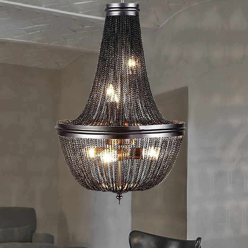 Chain Fringe Living Room Chandelier Black 6 Lights Pendant - Rebooters