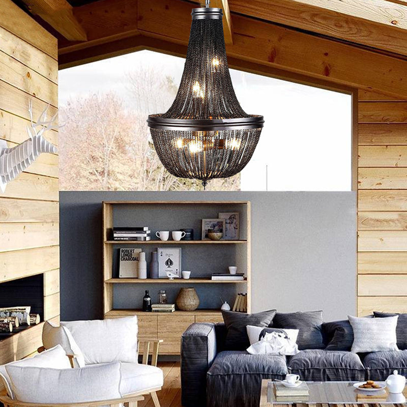 Chain Fringe Living Room Chandelier Black 6 Lights Pendant - Rebooters
