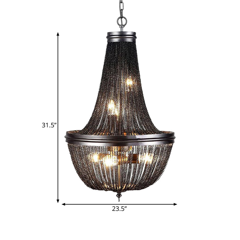 Chain Fringe Living Room Chandelier Black 6 Lights Pendant - Rebooters