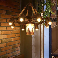 7/9 Lights Wheel Chandelier Antique Rust Metal Pendant Light - Rebooters