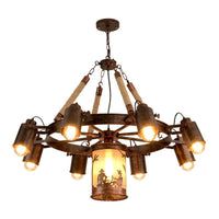 7/9 Lights Wheel Chandelier Antique Rust Metal Pendant Light - Rebooters