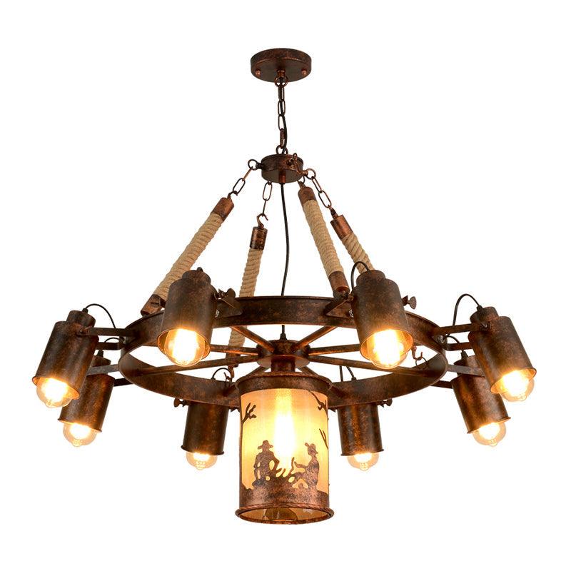 7/9 Lights Wheel Chandelier Antique Rust Metal Pendant Light - Rebooters
