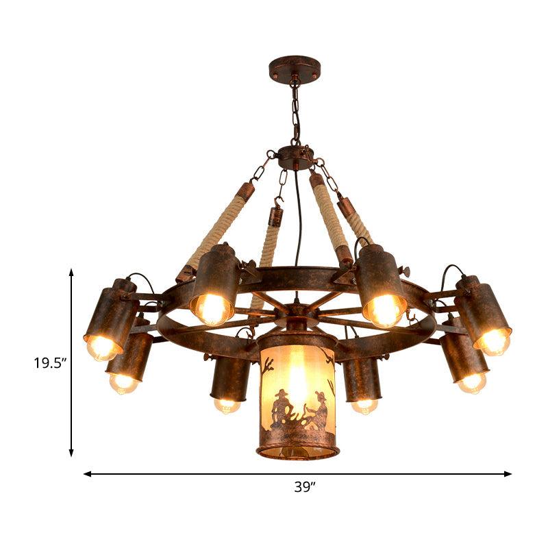7/9 Lights Wheel Chandelier Antique Rust Metal Pendant Light - Rebooters