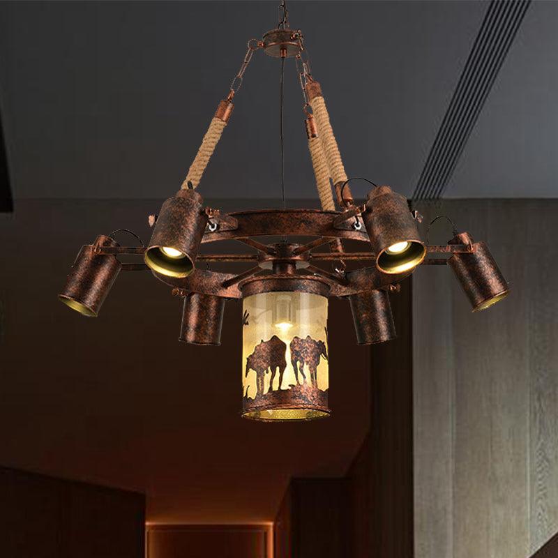 7/9 Lights Wheel Chandelier Antique Rust Metal Pendant Light - Rebooters