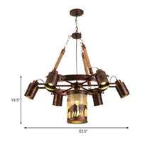 7/9 Lights Wheel Chandelier Antique Rust Metal Pendant Light - Rebooters