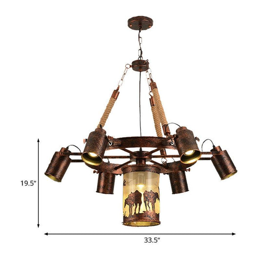 7/9 Lights Wheel Chandelier Antique Rust Metal Pendant Light - Rebooters