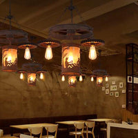 4 Lights Exposed Bulb Chandelier Industrial Rust Metallic - Rebooters