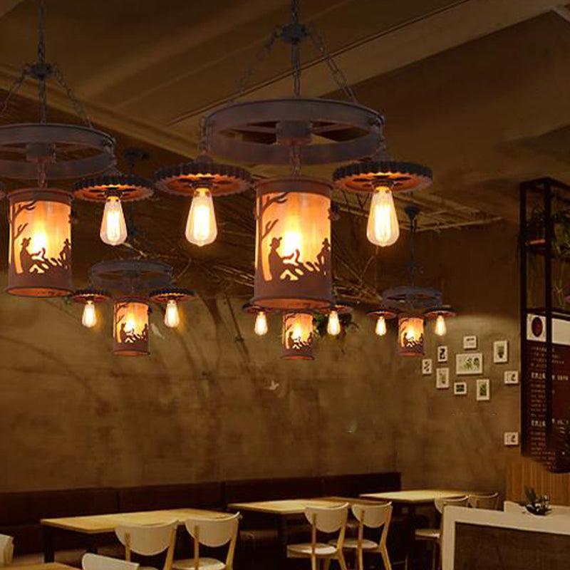 4 Lights Exposed Bulb Chandelier Industrial Rust Metallic - Rebooters