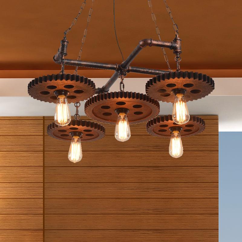 5 Lights Metal Chandelier Lamp Farmhouse Bronze Open Bulb - Rebooters