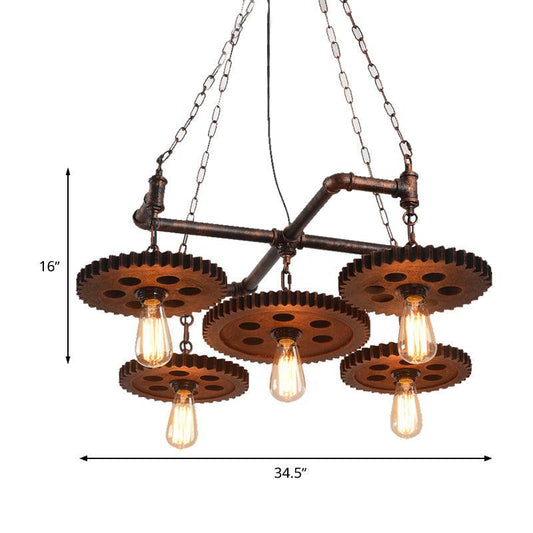 5 Lights Metal Chandelier Lamp Farmhouse Bronze Open Bulb - Rebooters