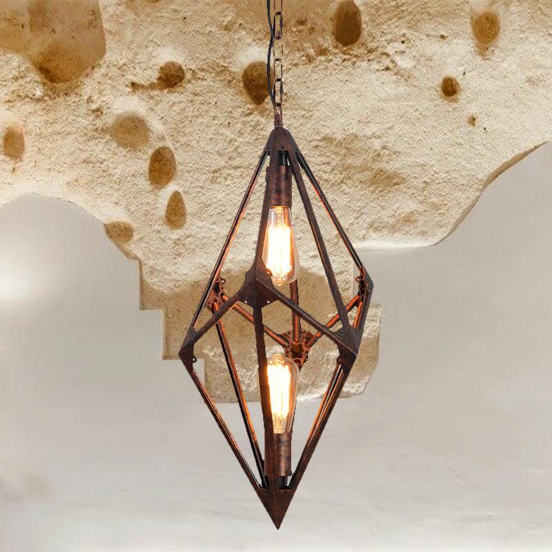 Bare Bulb Dining Room Chandelier Vintage Metallic 2/3 Lights Rust Ceiling Pendant Light 12 Inch 27.5 Inch W - Rebooters