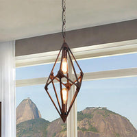 Bare Bulb Dining Room Chandelier Vintage Metallic 2/3 Lights Rust Ceiling Pendant Light 12 Inch 27.5 Inch W - Rebooters