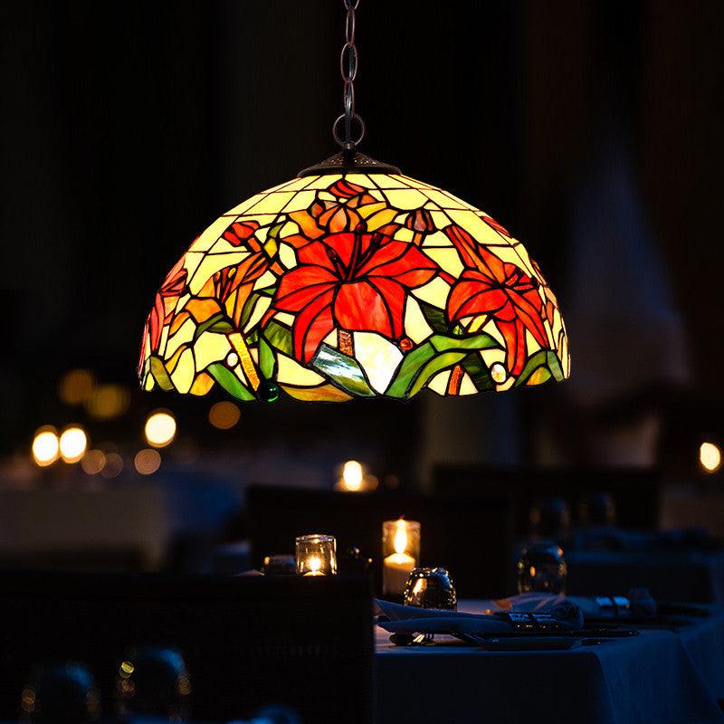 1/2 Lights Chandelier Lamp Mediterranean Floral Red Cut Glass Suspension Pendant Light 12 Inch W - Rebooters