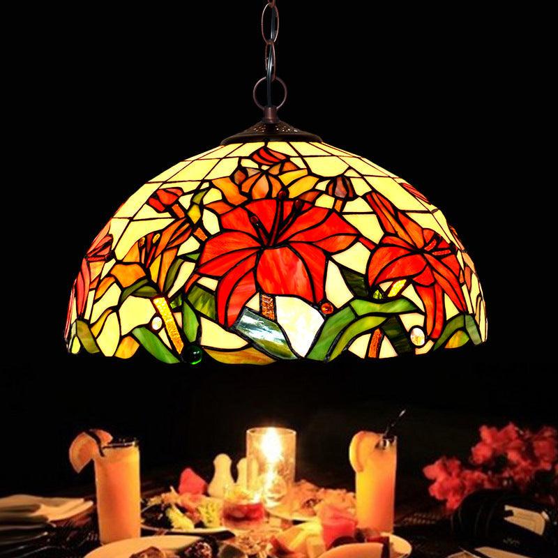 1/2 Lights Chandelier Lamp Mediterranean Floral Red Cut Glass Suspension Pendant Light 12 Inch W - Rebooters
