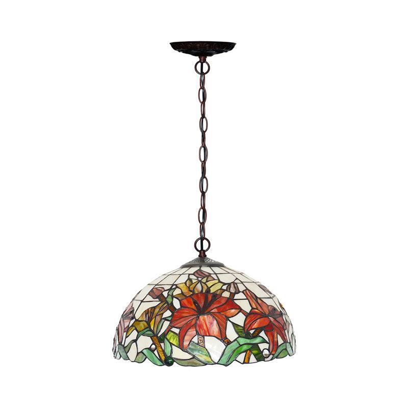 1/2 Lights Chandelier Lamp Mediterranean Floral Red Cut Glass Suspension Pendant Light 12 Inch W - Rebooters