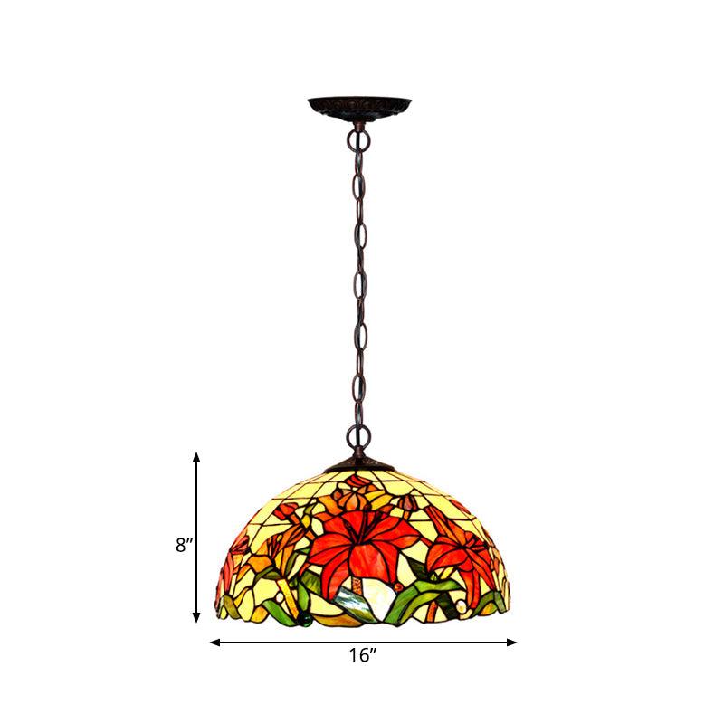 1/2 Lights Chandelier Lamp Mediterranean Floral Red Cut Glass Suspension Pendant Light 12 Inch W - Rebooters